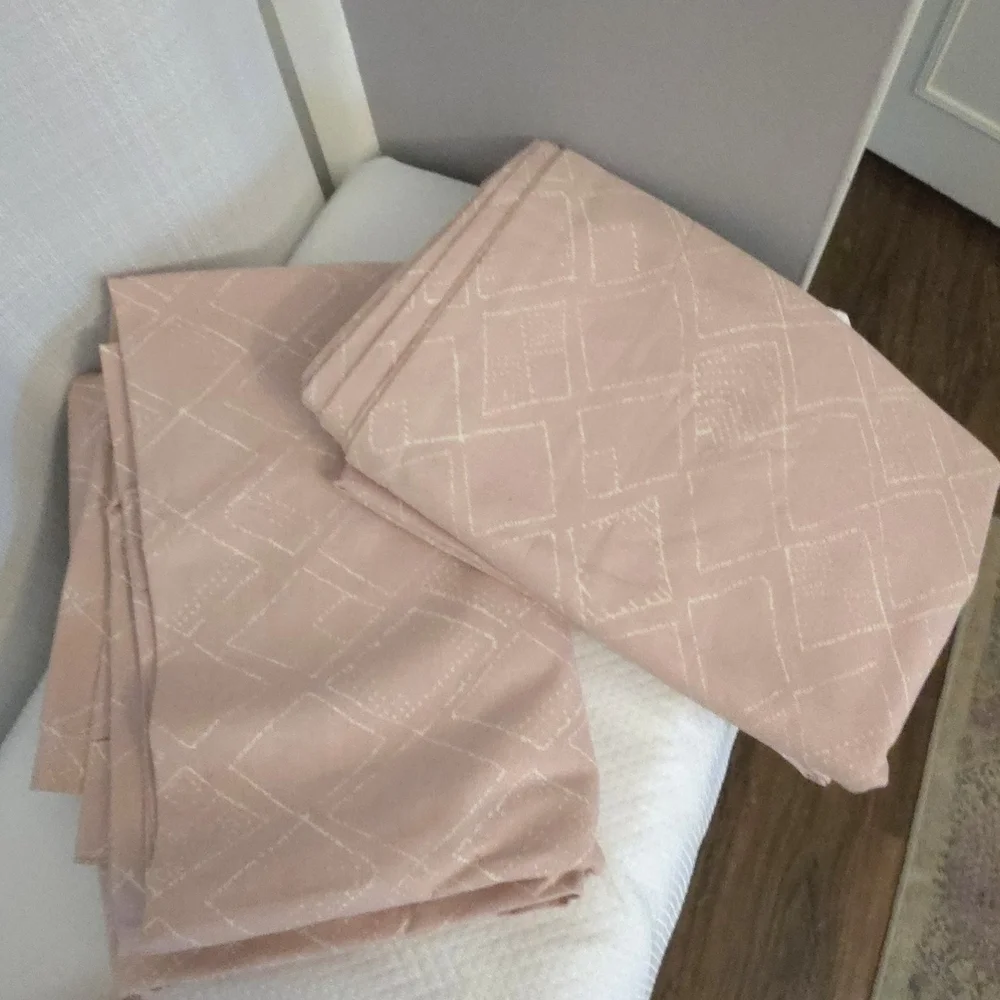 2 West Elm Curtain Panels Hidden Tabs Fragmented Squares Pink Dusty Rose 48x96
